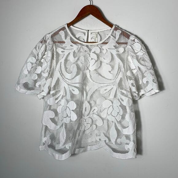 Womens By Anthropologie Cutwork Lace Top White Size XL - Picture 4 of 5